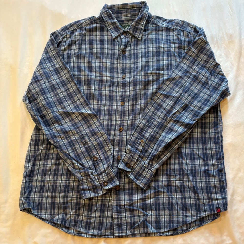 Woolrich Mens XL Flannel Shirt‎ Plaid Button Up Long Sleeve Outdoor Deep Navy